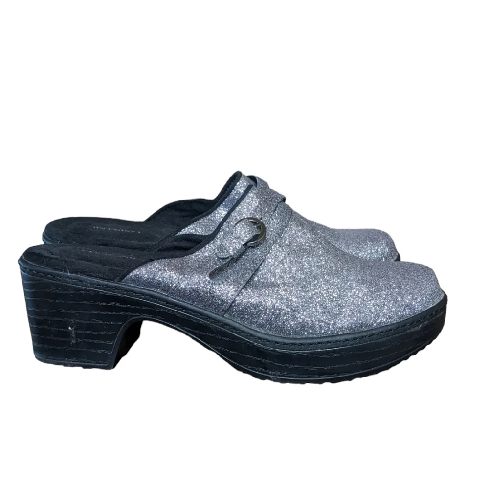 NEW Lands End silver glitter sparkle clogs mules slip on Women's 6 - Picture 6 of 8